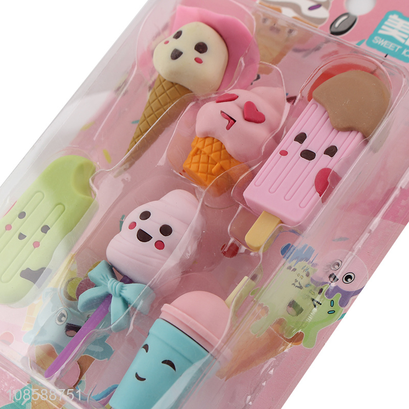 China wholesale ice-cream shape kids eraser set for stationery