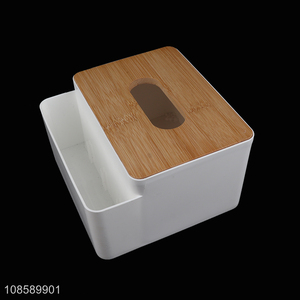 Wholesale custom logo plastic napkin holder tissue box with bamboo lid