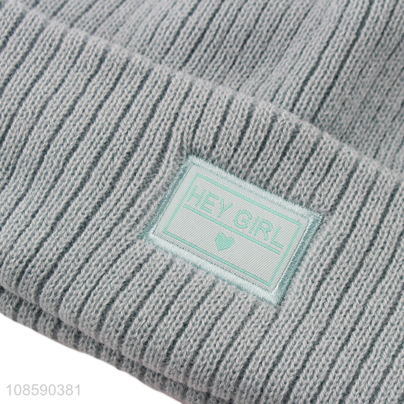 Good quality solid color knitted beanie hat for women girls