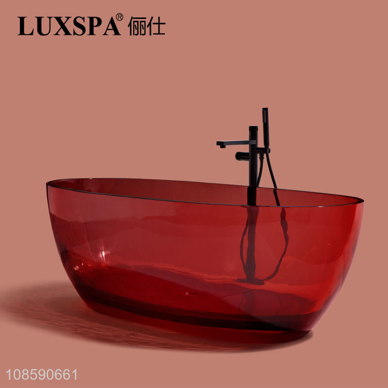 Good quality multicolor transparent freestanding resin bathtub for adult