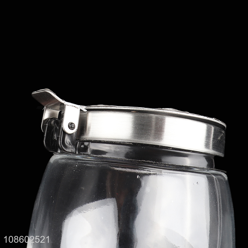 Good quality clear glass seasoning jar spice box with spoon