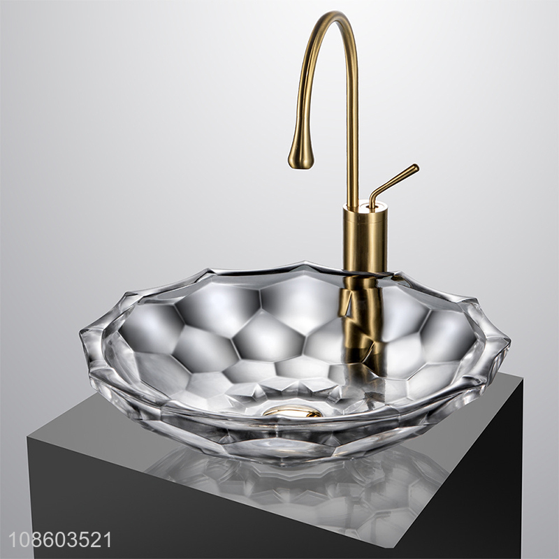 Wholesale luxury clear glass bathroom vessel sink set with faucet