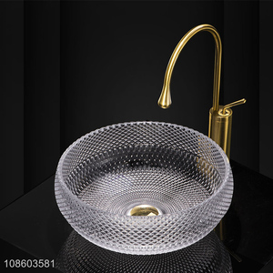 OEM ODM crystal clear round tempered glass vessel sink set