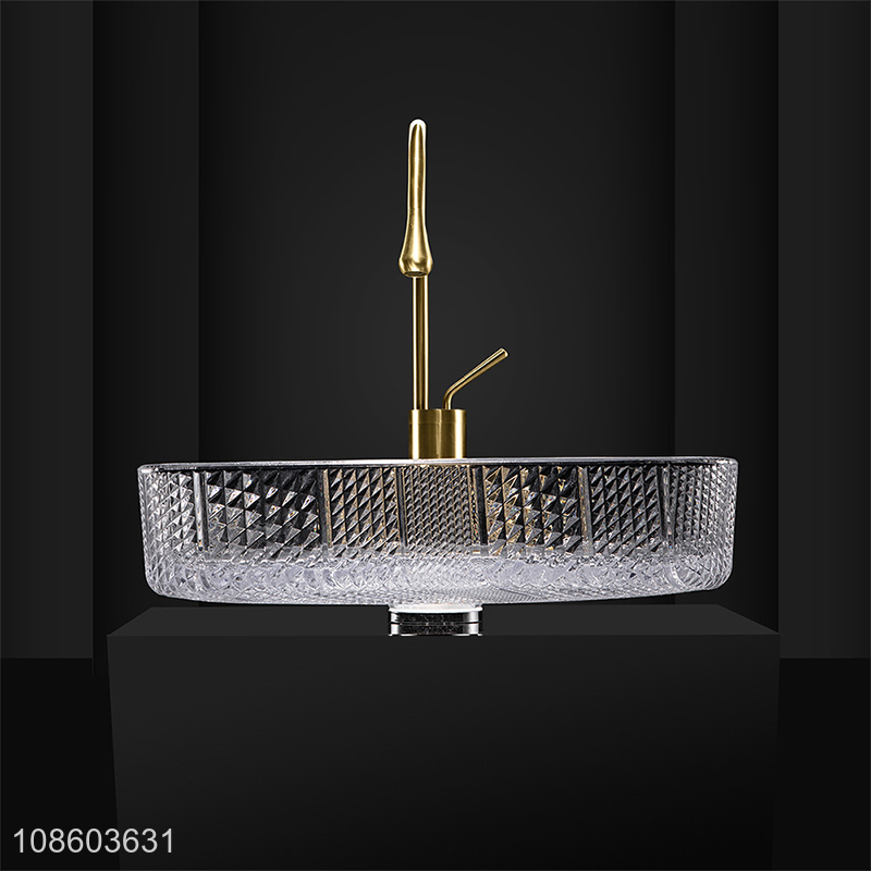 Wholesale clear glass bathroom sink above counter wash sink set