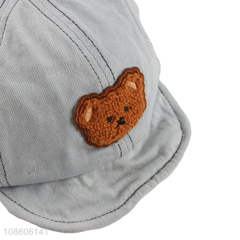 Factory price cartoon bear patch denim baseball cap for children