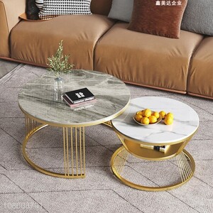 Hot selling modern luxury small metal frame marble top end table set