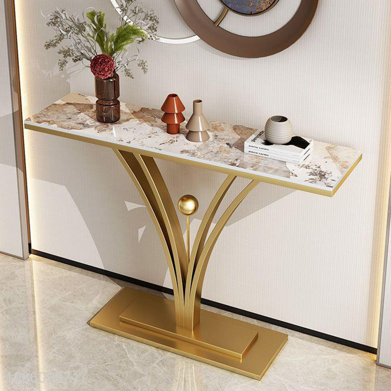 Best sale gold metal frame marble console table for entryway