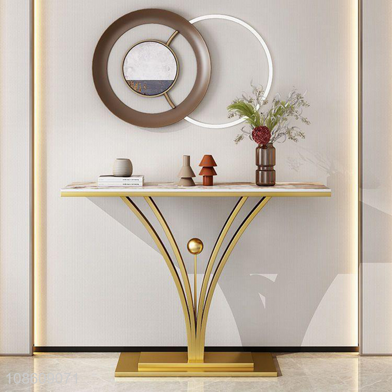 Best sale gold metal frame marble console table for entryway