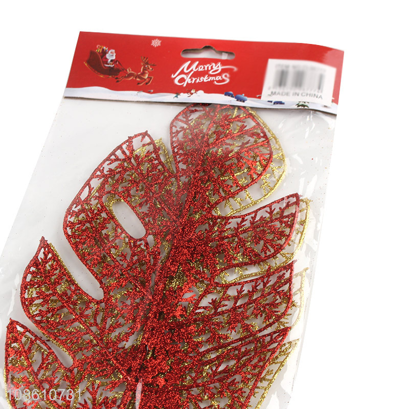 Best selling leaves shape glitter christmas ornaments decoration