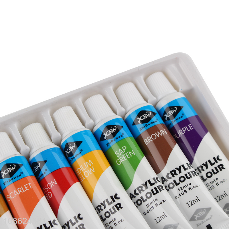 Good price 12 tubes non-toxic acrylic paints for beginners