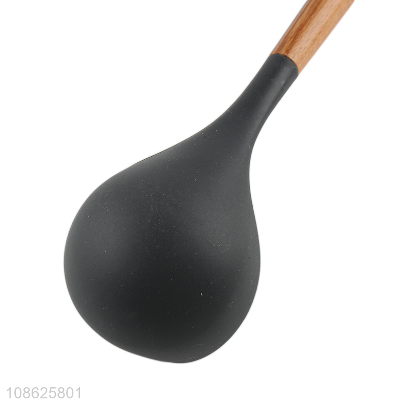 Factory price heat resistant nylon soup ladle with wooden handle