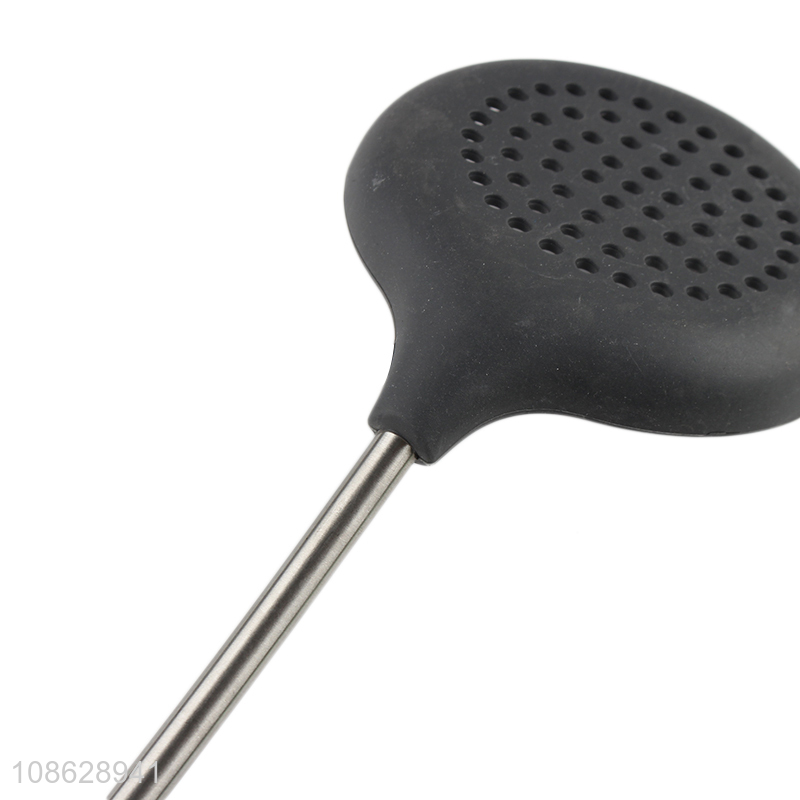 Factory wholesale silicone slotted ladle with stainless steel handle