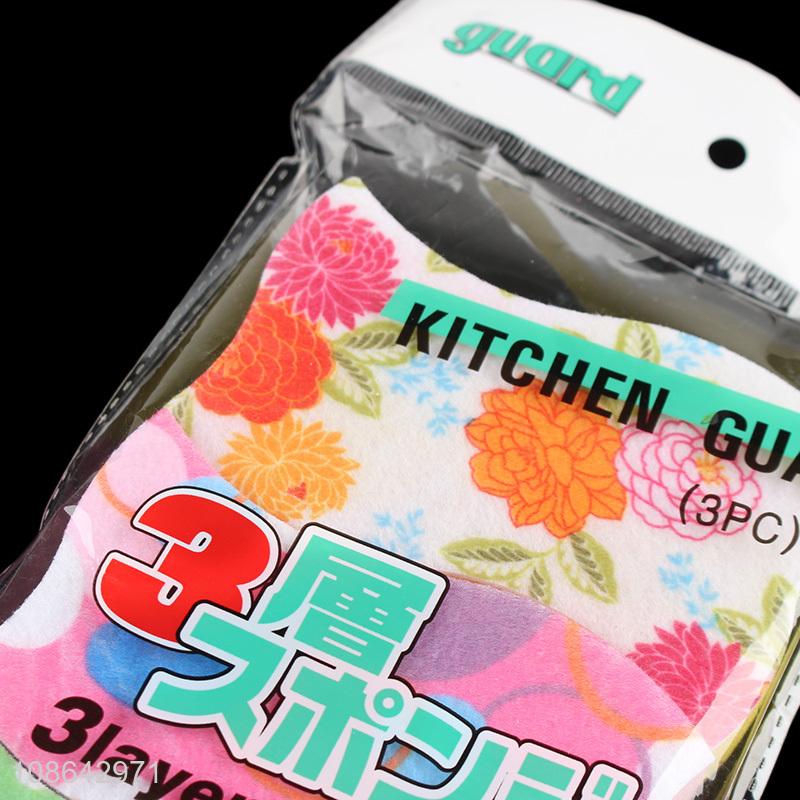 New product floral print kitchen cleaning sponge scrub sponge set