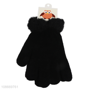 Wholesale women's gloves winter warm faux fur polyester knitted gloves