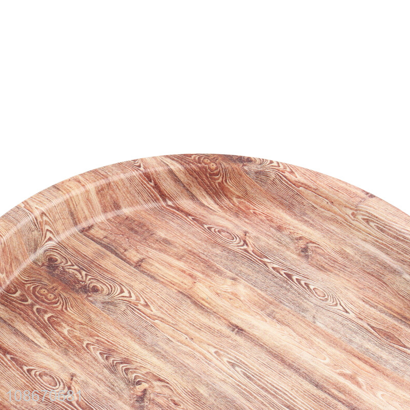 Factory supply round wood grain plastic food serving tray