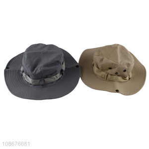 Wholesale outdoor wide brimmed fisherman bucket hat with strings for adults