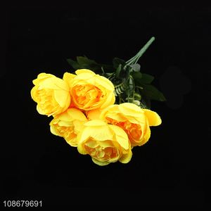 Wholesale 7 heads artificial tea rose fake flowers for home wedding decor