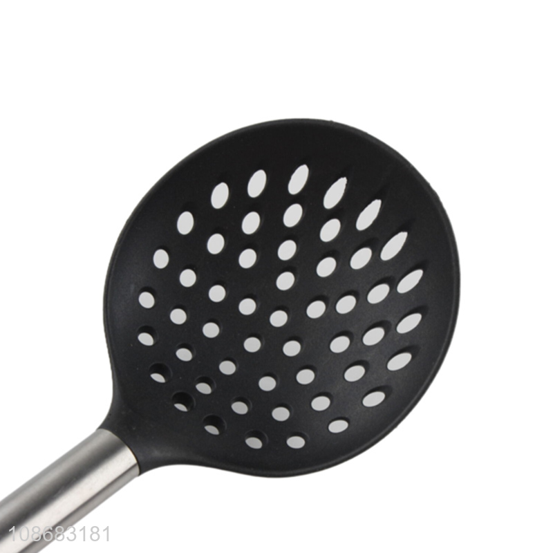 Good price non-stick nylon slotted spoon cooking skimmer with wooden handle