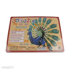 Online wholesale 47 pieces DIY 3D peacock jigsaw puzzle toy