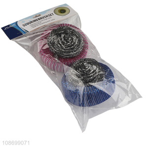 Wholesale sponge scrub brush stainless steel scourer set for dishwashing