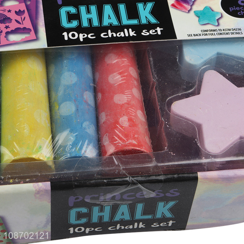 Wholesale 10pcs princess chalk set with 8 chalks & 2 stencils for kids