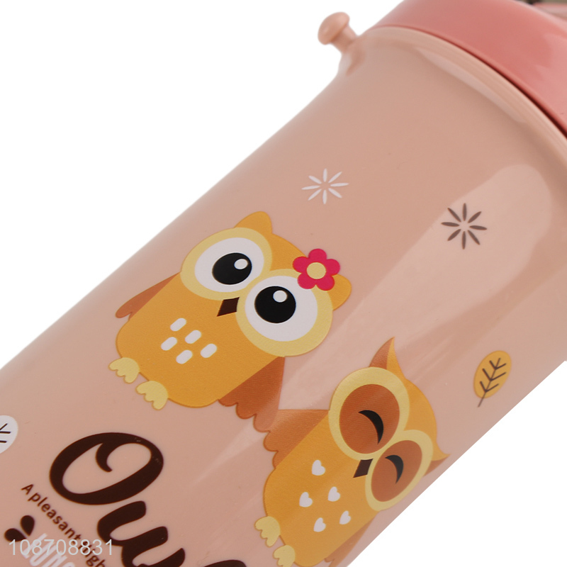 Hot selling 500ml cartoon printed plastic kids water bottle with straw