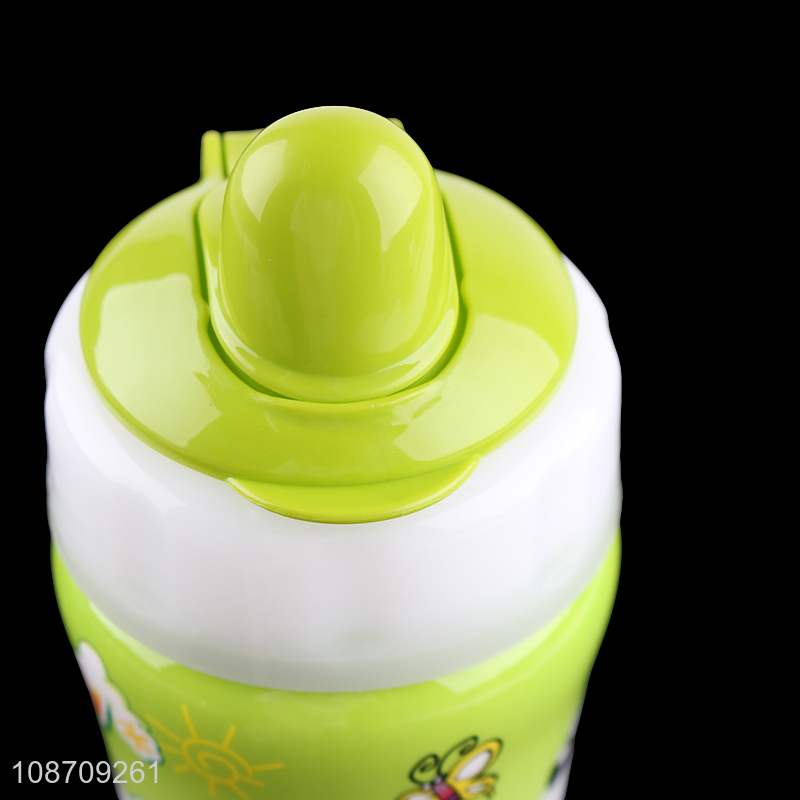 Wholesale 450ml cartoon bear printed plastic kids water bottle with straw