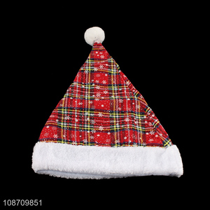 Hot selling non-woven fabric plaid Christams hat santa hat wholesale