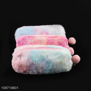 Wholesale gradient color plush stationery <em>box</em> <em>pencil</em> bag office school supplies