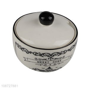 Factory supply round kitchen ceramic sugar candy jar with lid