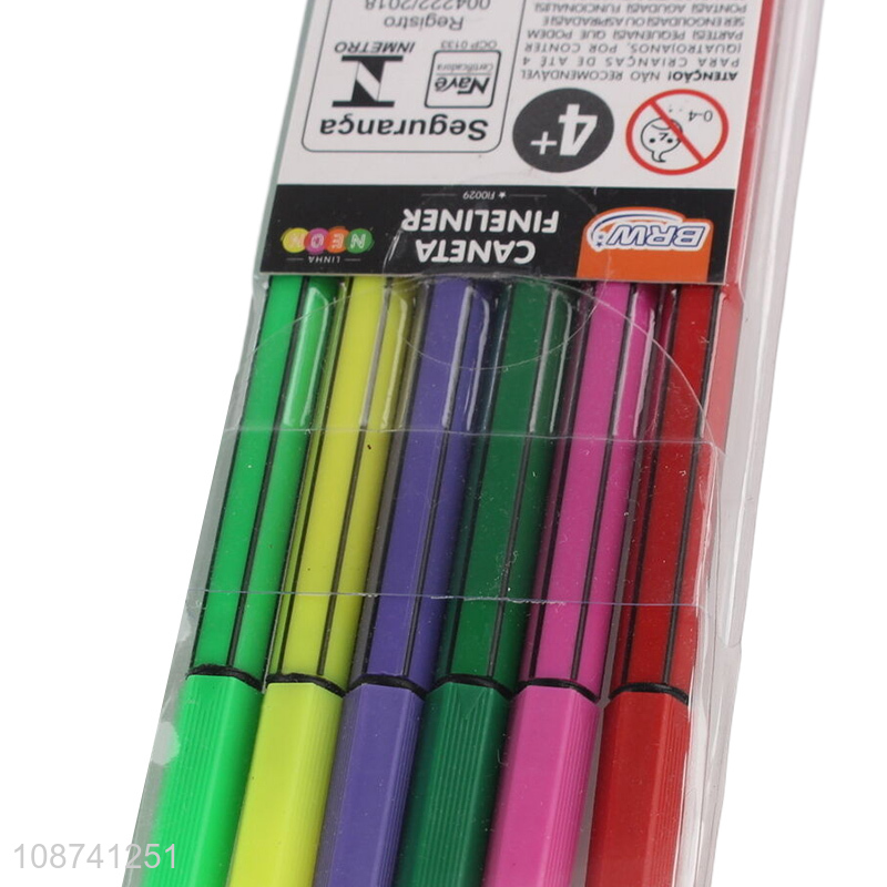 Good quality 6 colors plastic water color pens for journaling drawing