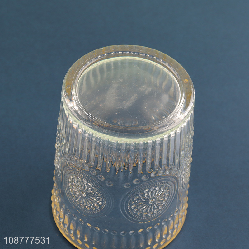 Online wholesale clear glass water cup with gold brim