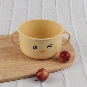 Wholesale wheat straw bowl with double handles for kids