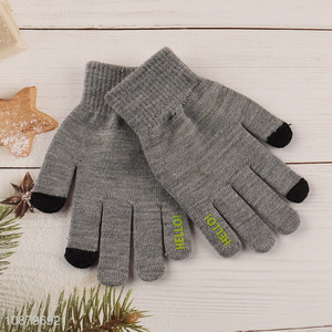 Custom logo women men winter knit gloves for cycling