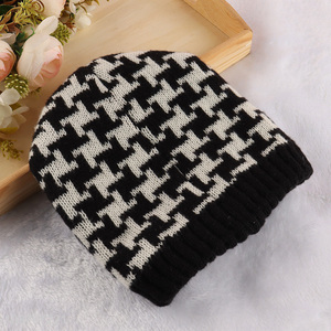 Wholesale women's houndstooth beanie skull cap cuffed hat