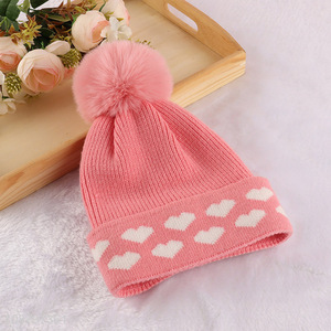 Good quality winter knitted cap pom pom beanie hat for women