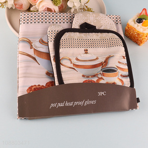 Promotional 3pcs oven mitt pot holder and dish towel set