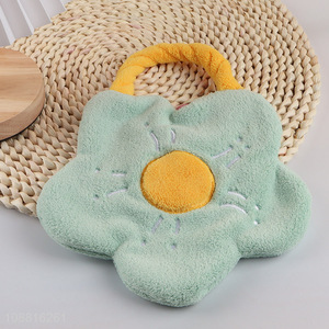 Low price flower shape hanging coral fleece hand towel