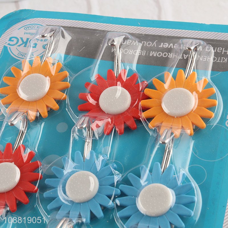 Wholesale 9pcs sunflower shaped heavy duty wall hooks sticky hooks