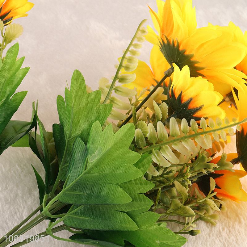 Good quality 7-head artificial flowers fake cloth sunflowers