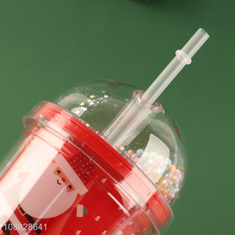 Good price christmas series 450ml plastic water cup with straw