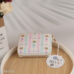 Online wholesale cute cartoon printed zipperd pu leather wallet