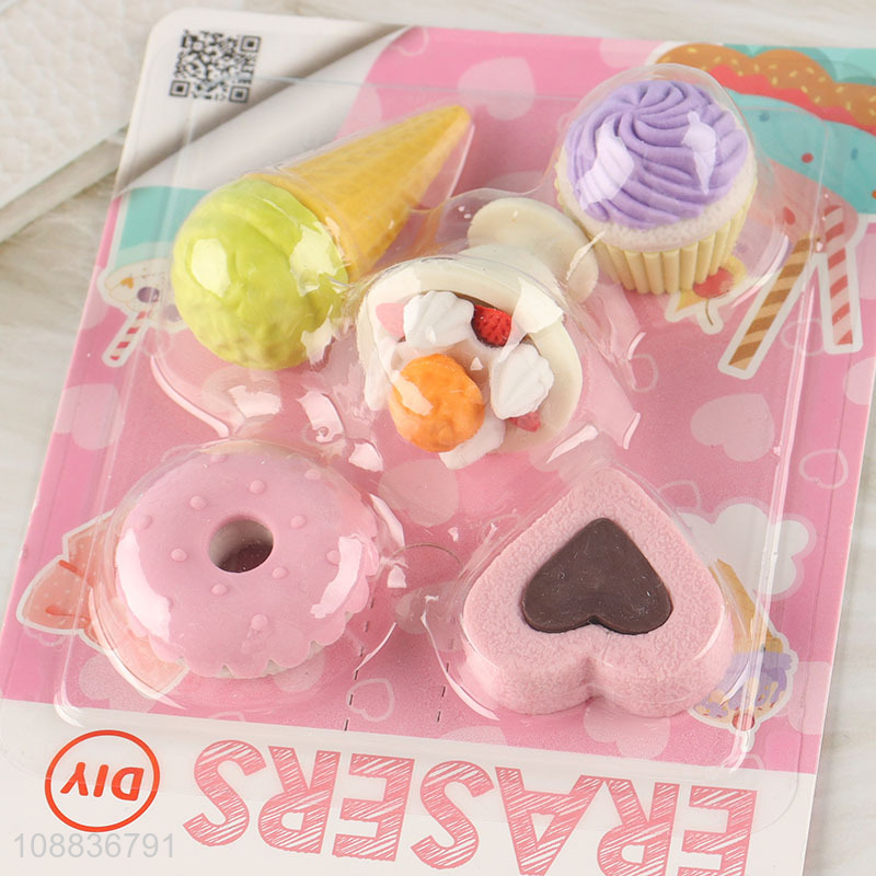 Good price cartoon ice cream shaped students eraser set