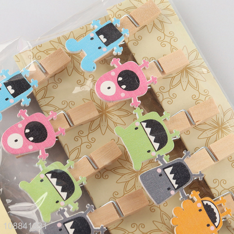 Wholesale 10 pieces cute monster wooden clips clothespins