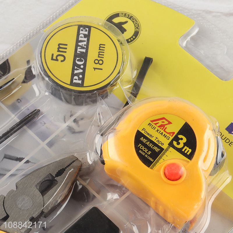 Wholesale home tool kit with pvc tape, tape measure, screwdrivers, plier, utility knife & blades