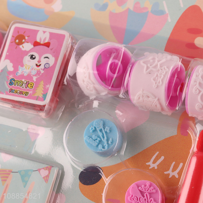 Good quality cute cartoon stationery set with roller stamps for kids