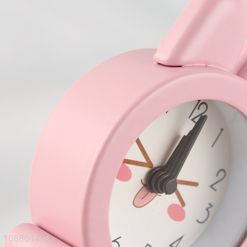 Yiwu market pink rabbit shape kids alarm clock table clock