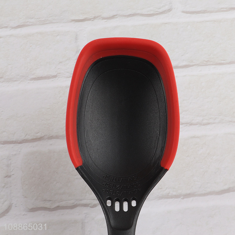 China imports kitchen cooking spoon with silicone edge & plastic handle