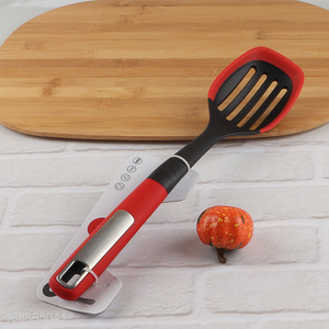 Factory price slotted cooking spoon with silicone edge & plastic handle