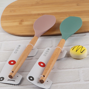 Online wholesale food grade silicone salad spoon with wooden handle